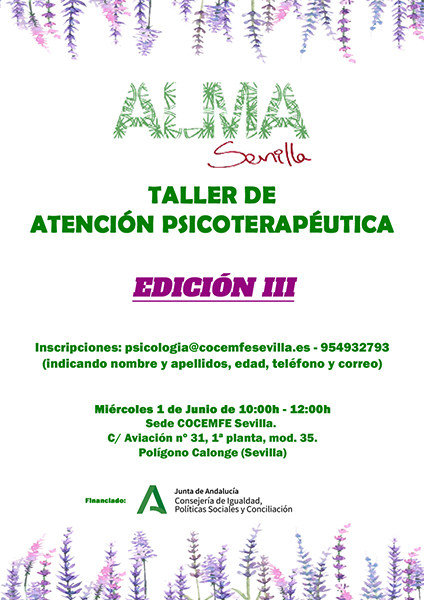 Imagen Cartel Alma Sevilla Taller Atención Psicoterapéutica 3 edición
